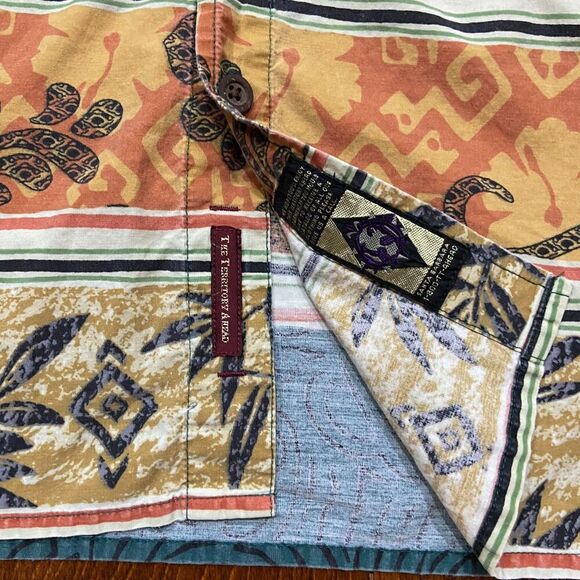 The Territory Ahead Vintage 90s Abstract Button Down Orange Green Shirt Men's XL - Picture 6 of 9